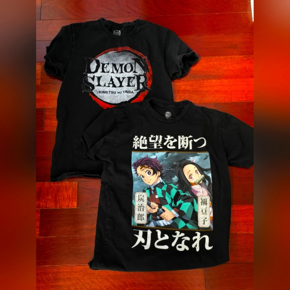 Demon Slayer Anime Cartoon 2 Black T-Shirts Size Small